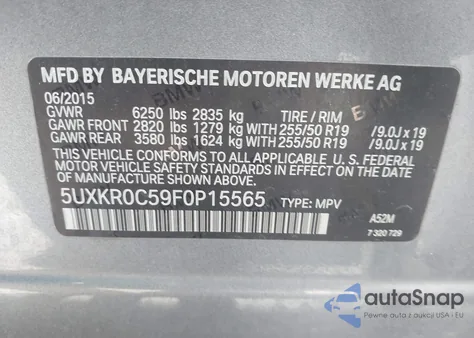 2015 BMW X5 xDrive35I from USA, damaged, VIN 5UXKR0C59F0P15565